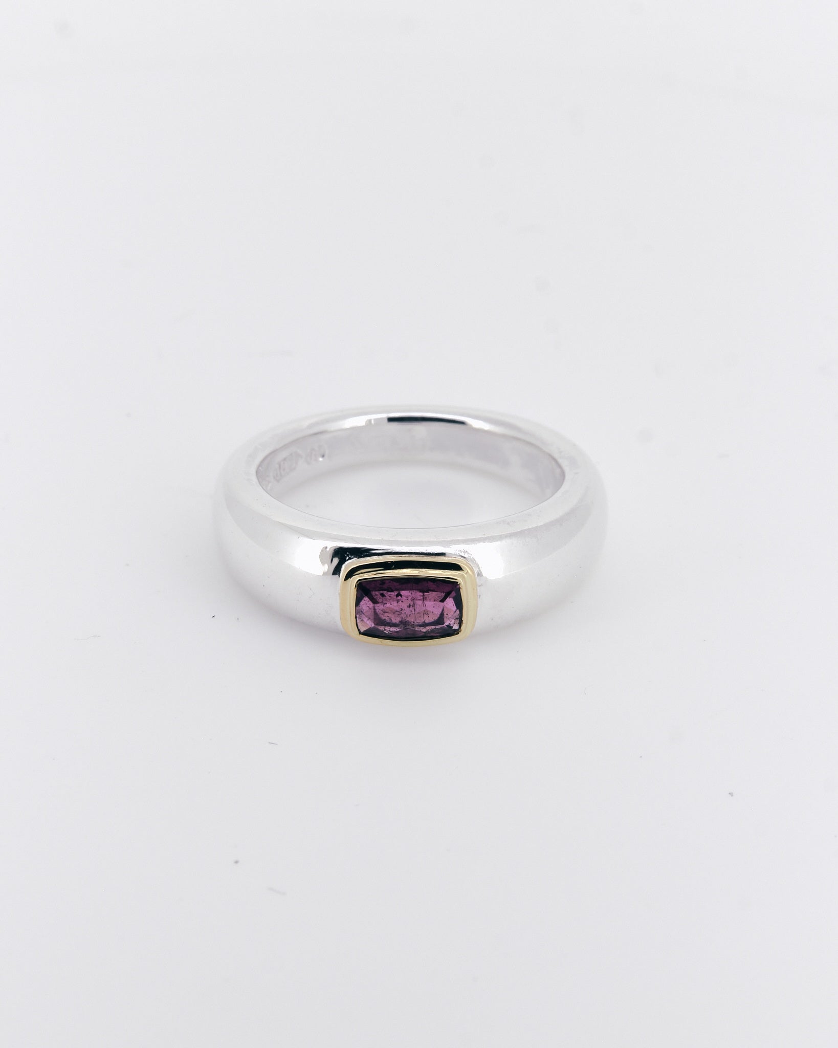 004 - DOUBLE BEZEL PINK TOURMALINE 925 STERLING SILVER AND 18K GOLD RING - Sar Jewellery