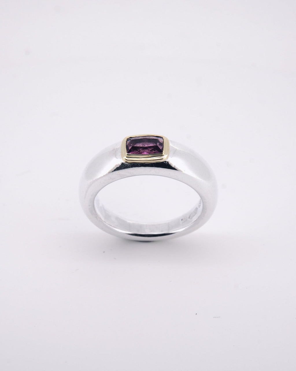 004 - DOUBLE BEZEL PINK TOURMALINE 925 STERLING SILVER AND 18K GOLD RING - Sar Jewellery