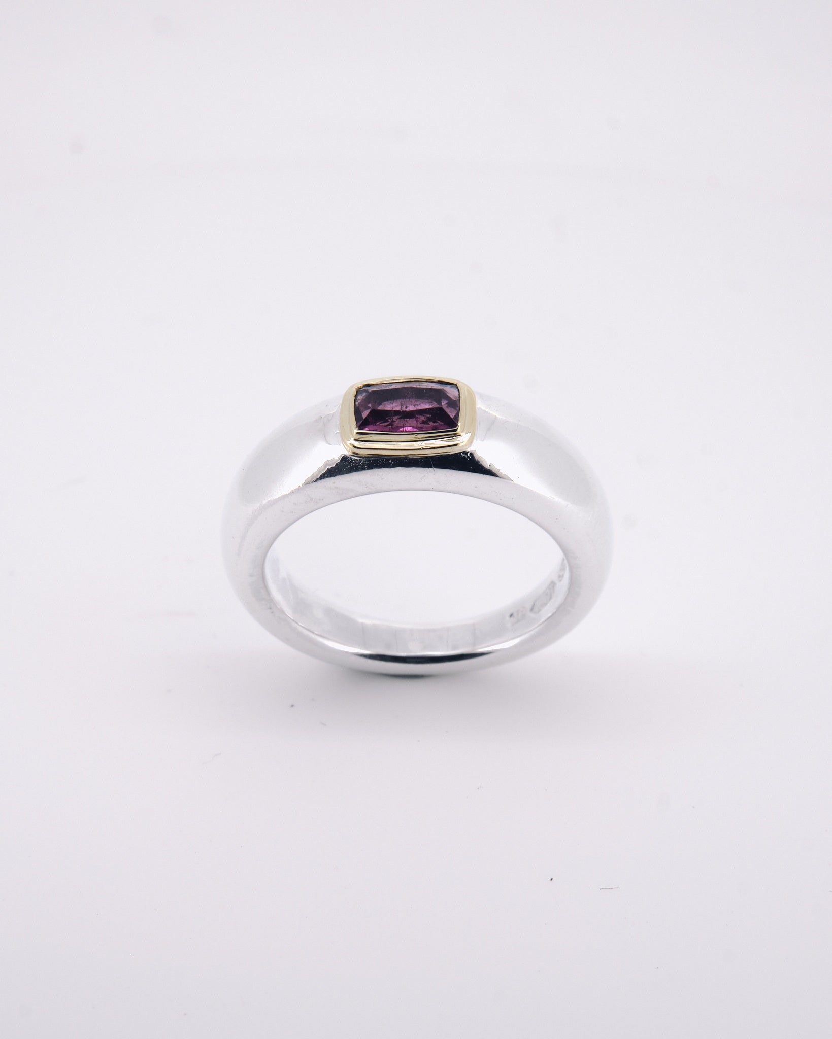 004 - DOUBLE BEZEL PINK TOURMALINE 925 STERLING SILVER AND 18K GOLD RING - Sar Jewellery