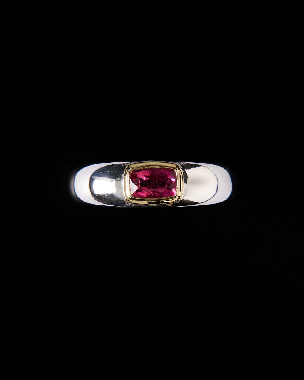 004 - DOUBLE BEZEL PINK TOURMALINE 925 STERLING SILVER AND 18K GOLD RING - Sar Jewellery