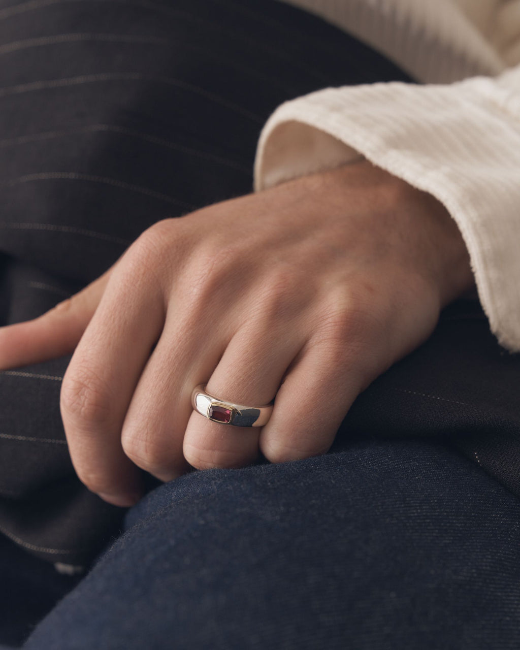 004 - DOUBLE BEZEL PINK TOURMALINE 925 STERLING SILVER AND 18K GOLD RING - Sar Jewellery