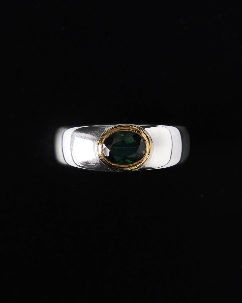 005 - DOUBLE BEZEL 1.8CT GREEN TOURMALINE 925 STERLING SILVER AND 18K GOLD RING - Sar Jewellery