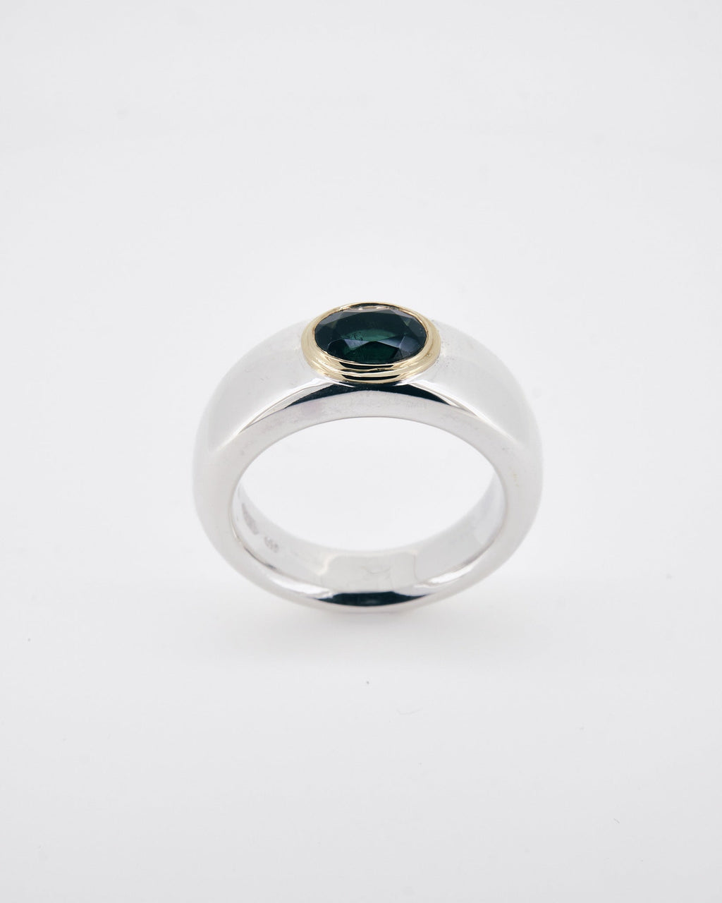 005 - DOUBLE BEZEL 1.8CT GREEN TOURMALINE 925 STERLING SILVER AND 18K GOLD RING - Sar Jewellery