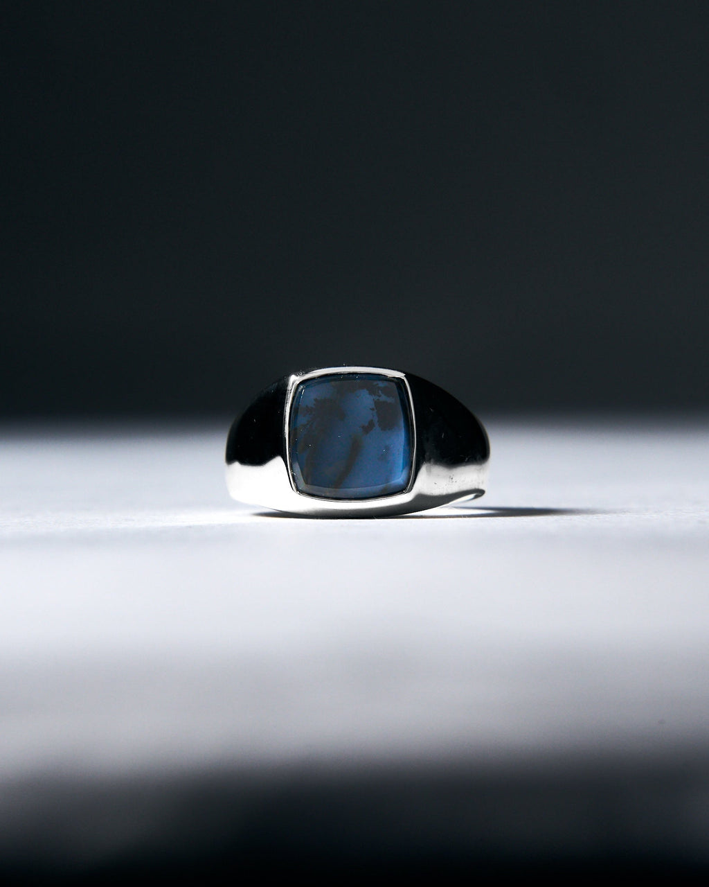 007 - DENDRITIC AGATE SILVER CUSHION RING - Sar Jewellery