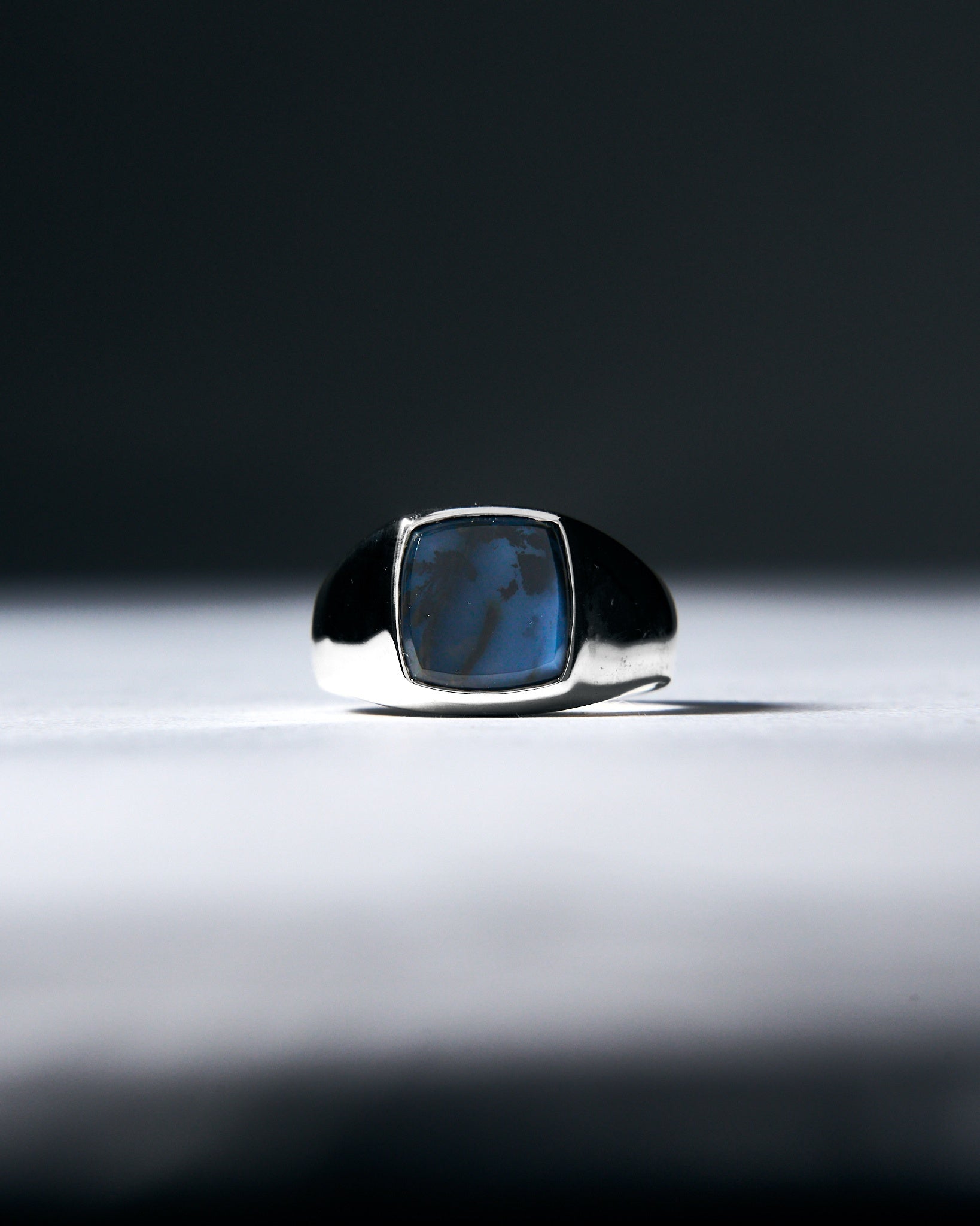 007 - DENDRITIC AGATE SILVER CUSHION RING - Sar Jewellery