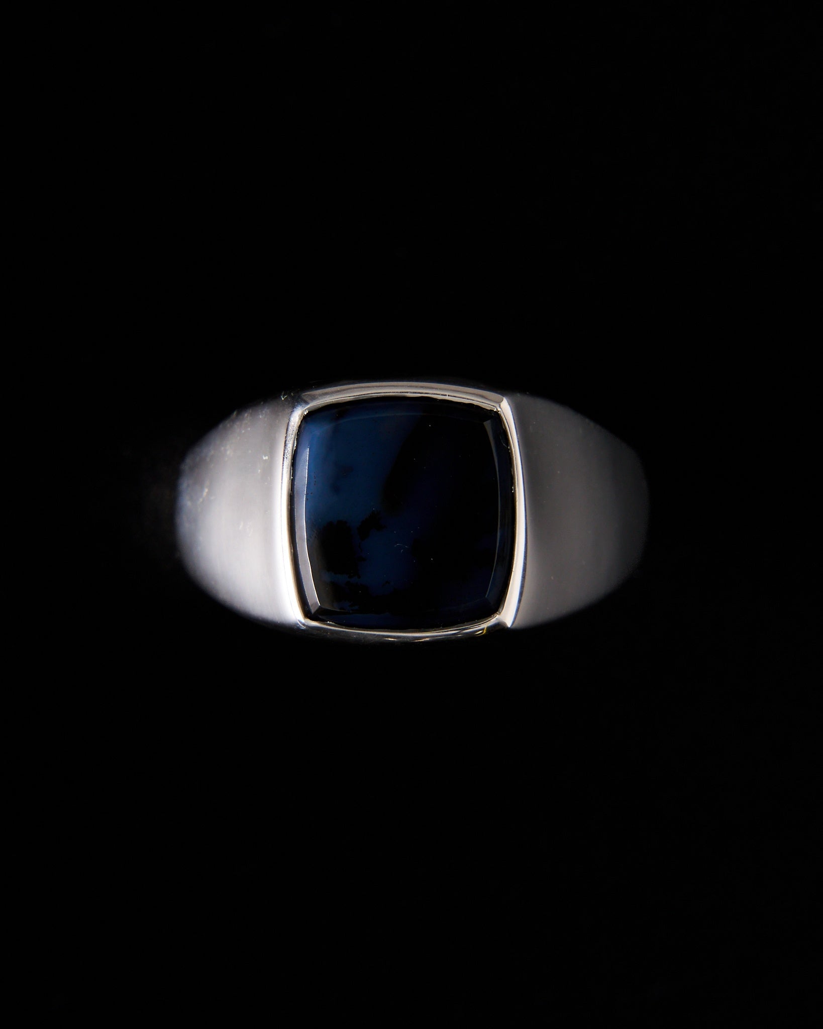 007 - DENDRITIC AGATE SILVER CUSHION RING - Sar Jewellery