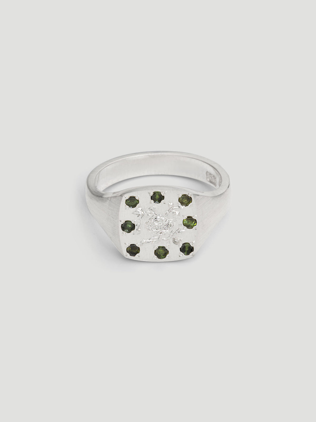 033 - "MULTIFLORA" GREEN TOURMALINE 9.25 STERLING SILVER SIGNET RING