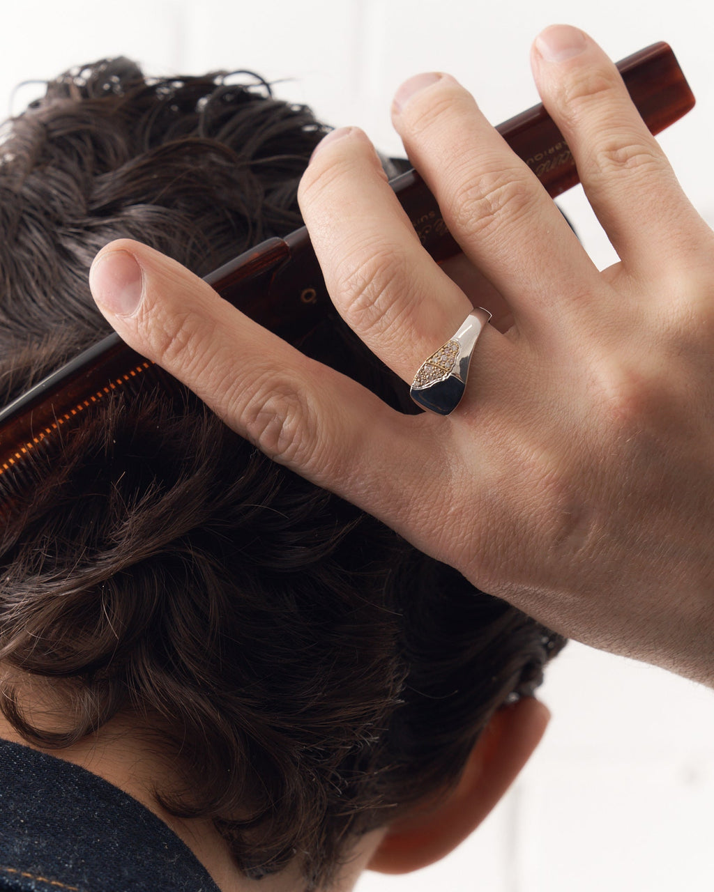 023 – INLAY STERLING SILVER, 18K GOLD AND 0.35ct WHITE DIAMOND SIGNET RING - Sar Jewellery