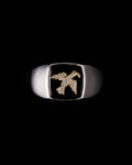 024 – PALOMA STERLING SILVER, ONYX, 9K GOLD AND WHITE DIAMOND SIGNET RING - Sar Jewellery