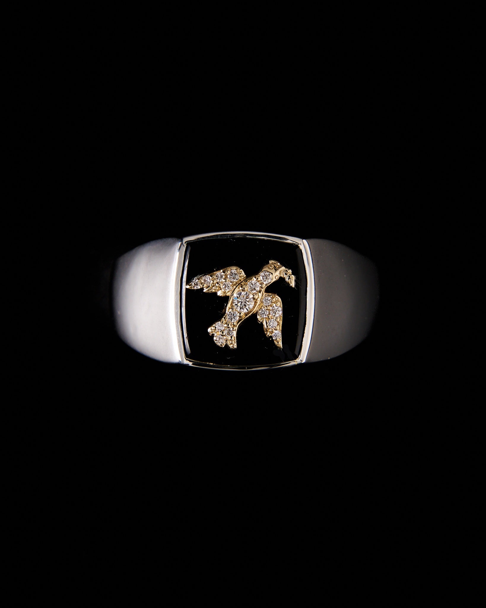 024 – PALOMA STERLING SILVER, ONYX, 9K GOLD AND WHITE DIAMOND SIGNET RING - Sar Jewellery