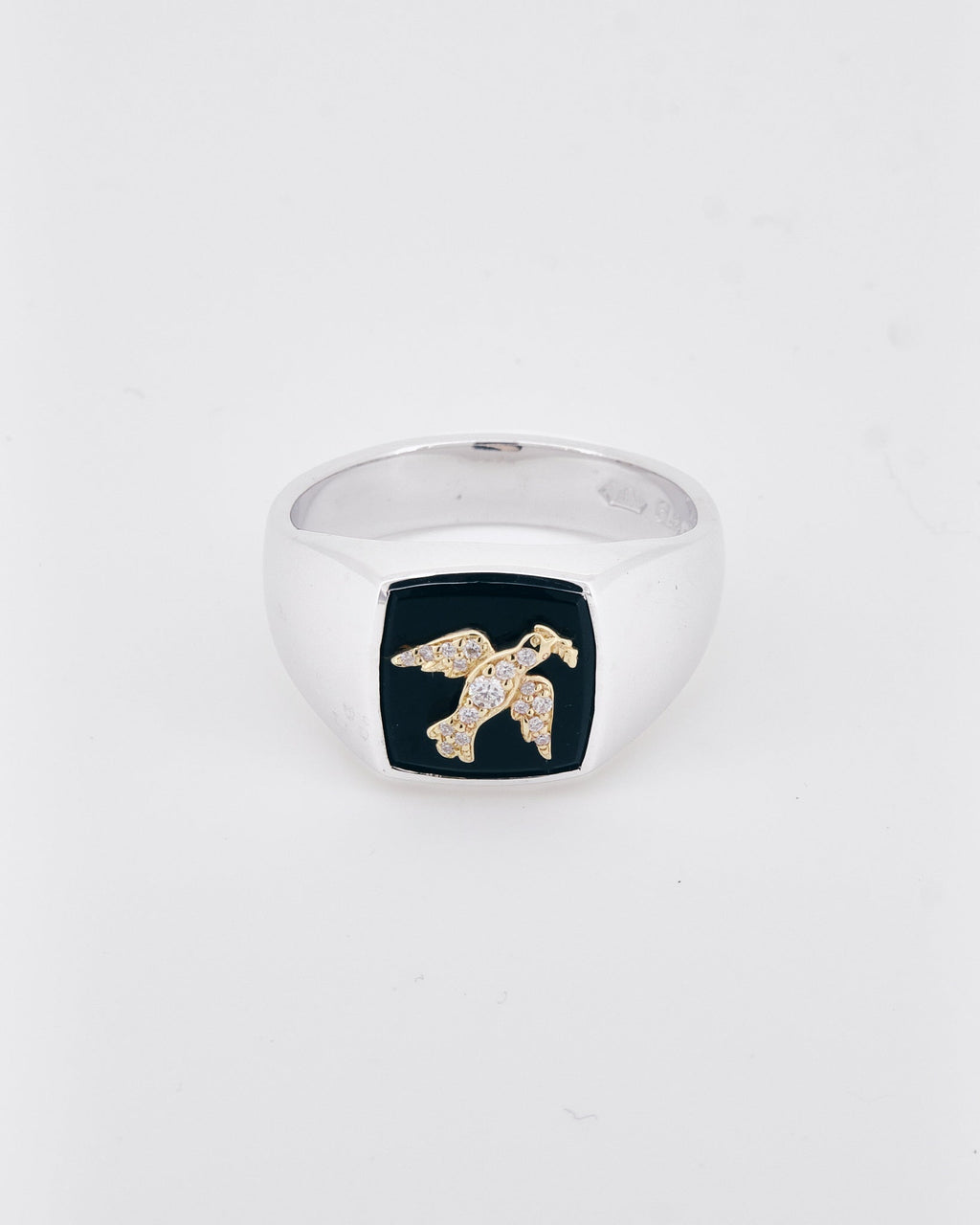 024 – PALOMA STERLING SILVER, ONYX, 9K GOLD AND WHITE DIAMOND SIGNET RING - Sar Jewellery