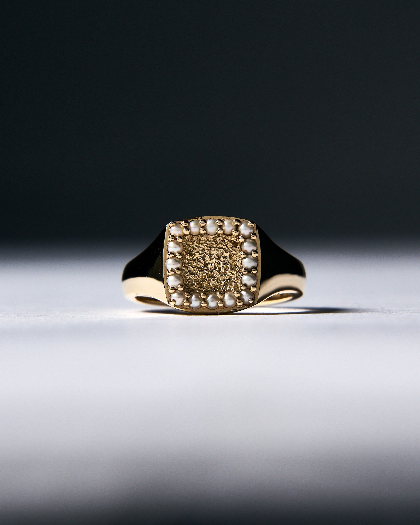 027 – HALO 9K YELLOW GOLD AND PEARLS SIGNET RING - Sar Jewellery