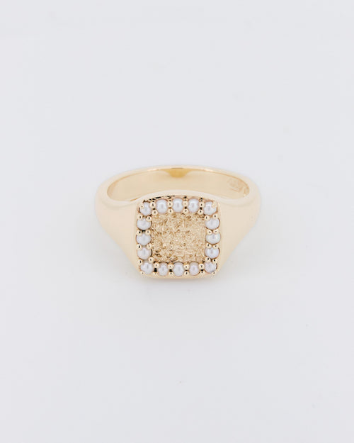 027 – HALO 9K YELLOW GOLD AND PEARLS SIGNET RING - Sar Jewellery
