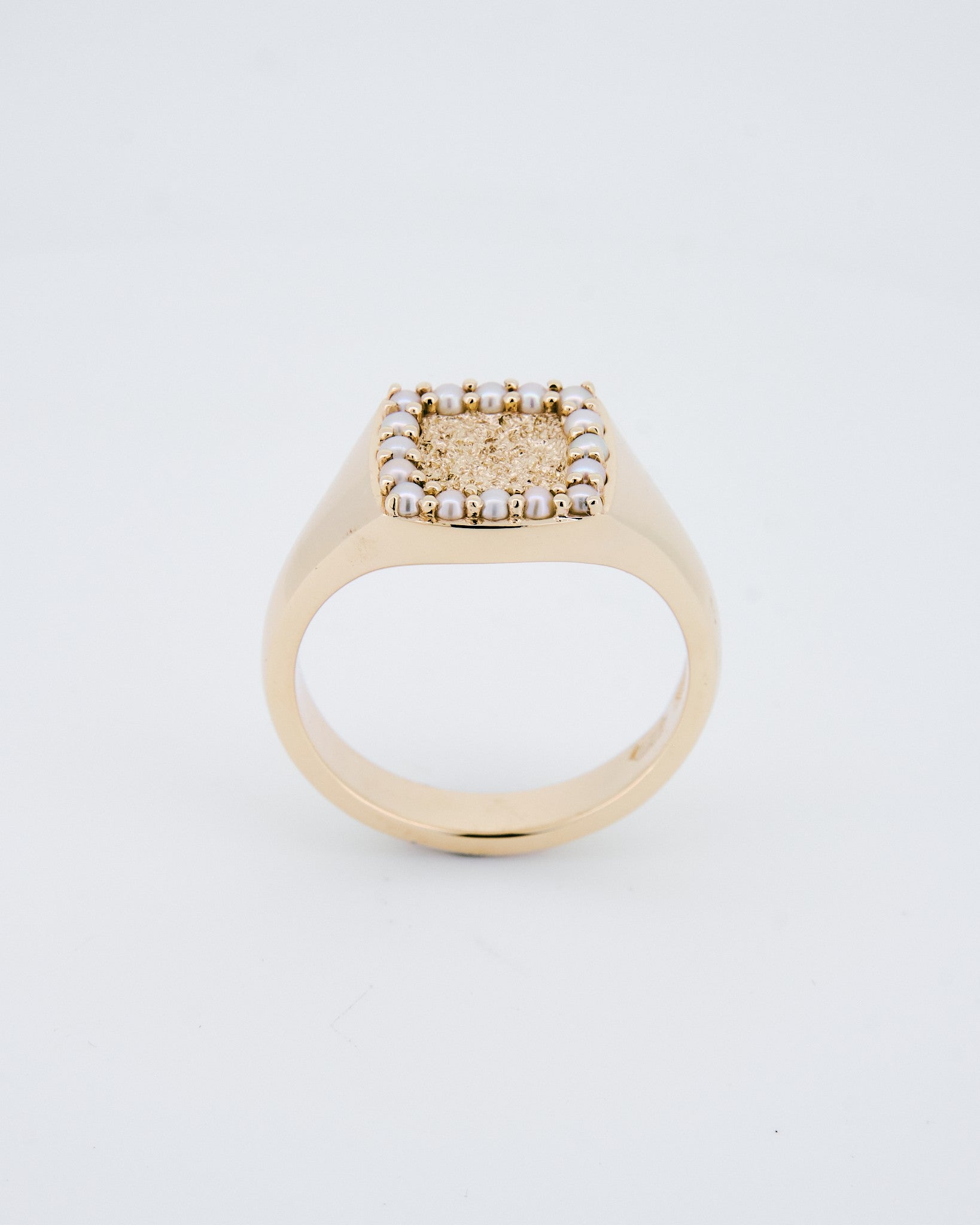 027 – HALO 9K YELLOW GOLD AND PEARLS SIGNET RING - Sar Jewellery