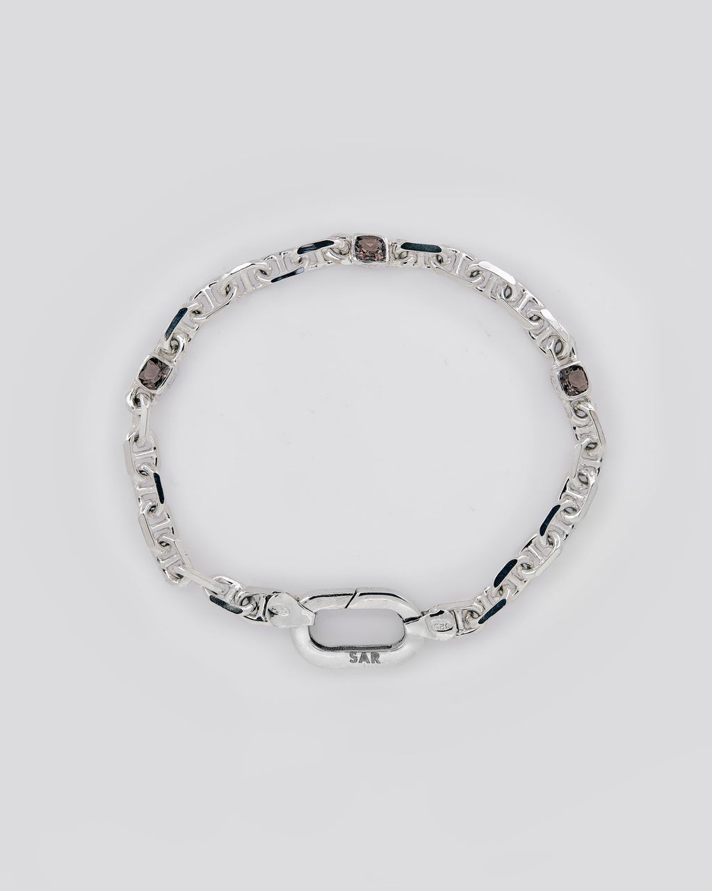 028 - STERLING SILVER BRACELET WITH SMOKY QUARTZ - Sar Jewellery