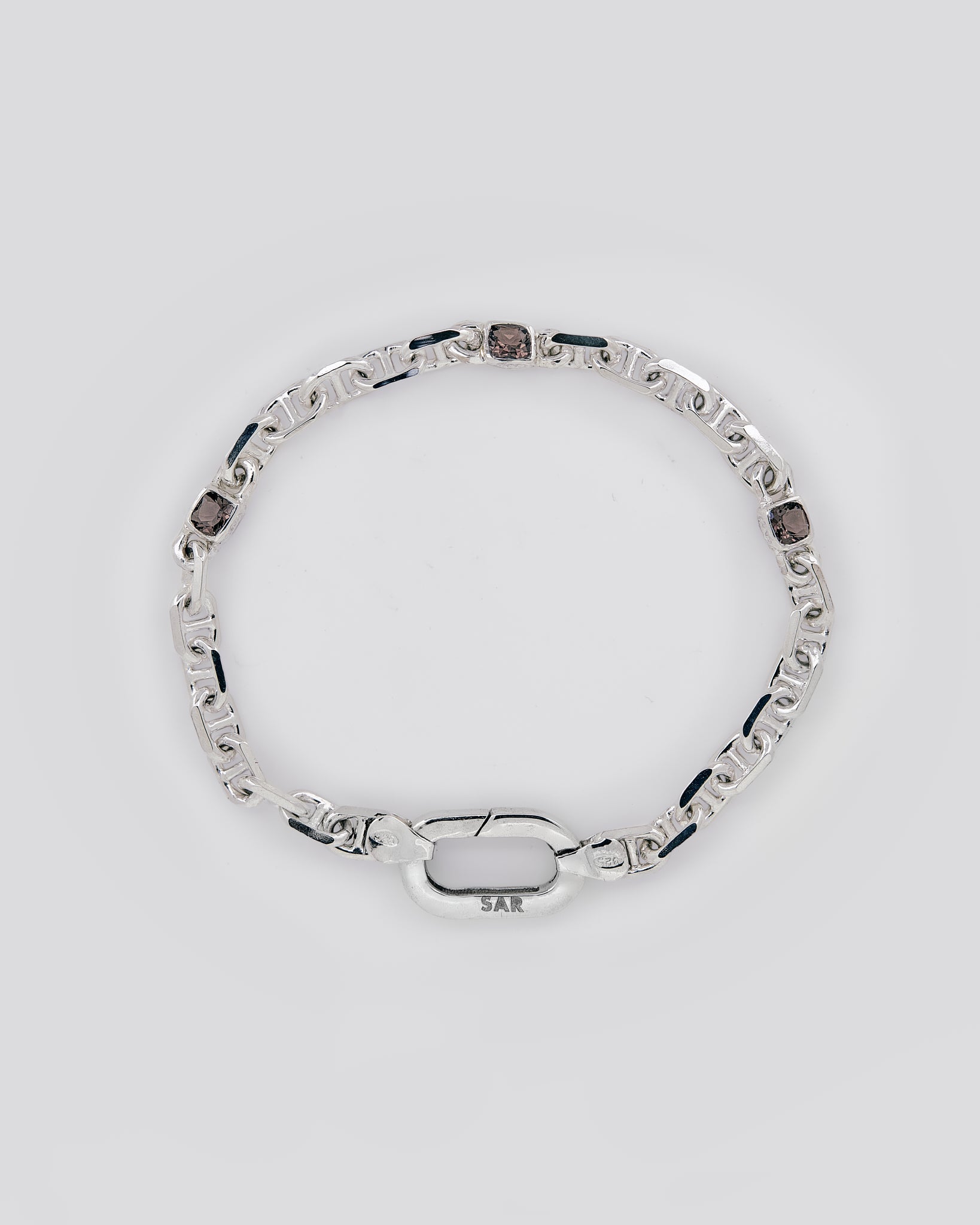 028 - STERLING SILVER BRACELET WITH SMOKY QUARTZ - Sar Jewellery