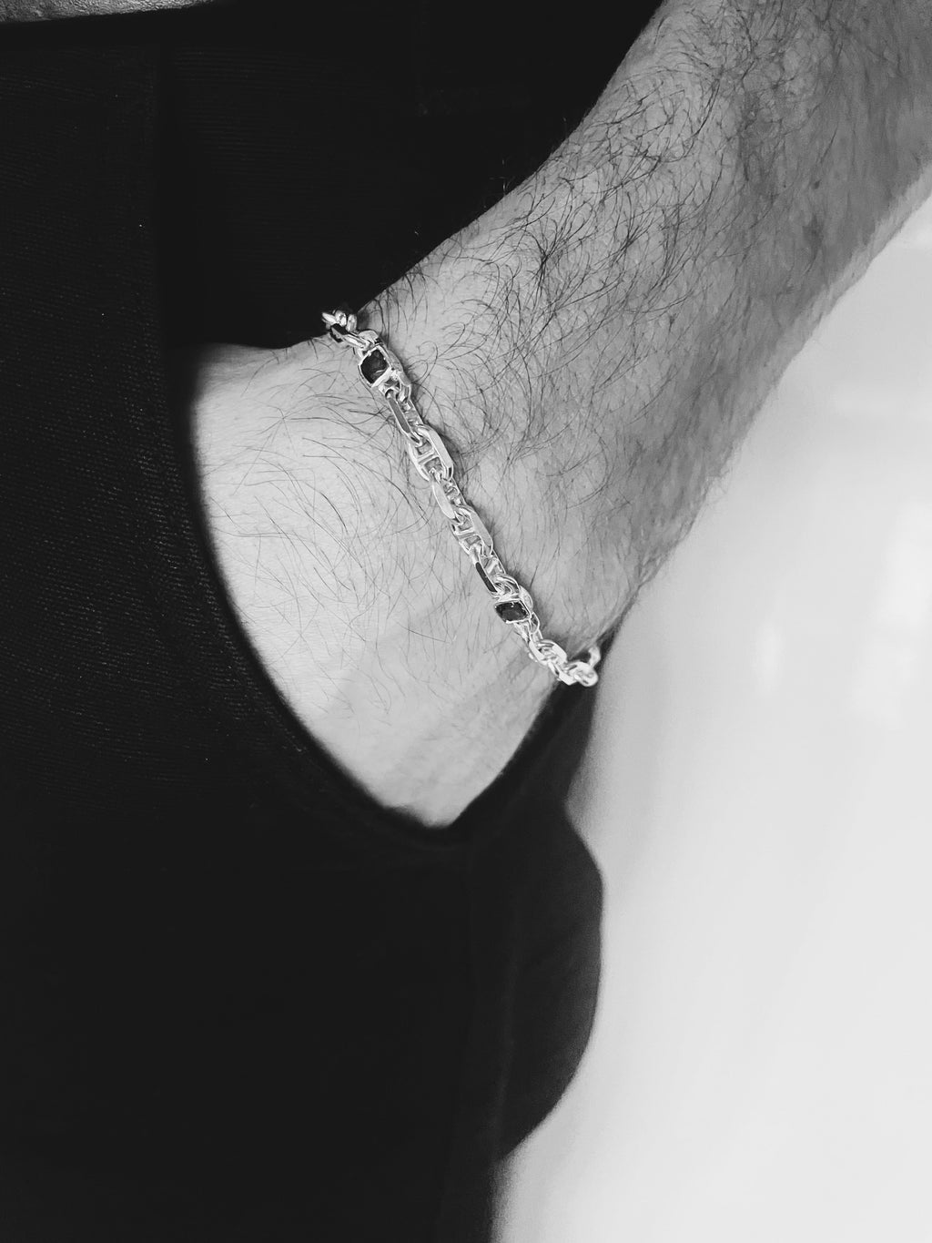 028 - STERLING SILVER BRACELET WITH SMOKY QUARTZ - Sar Jewellery