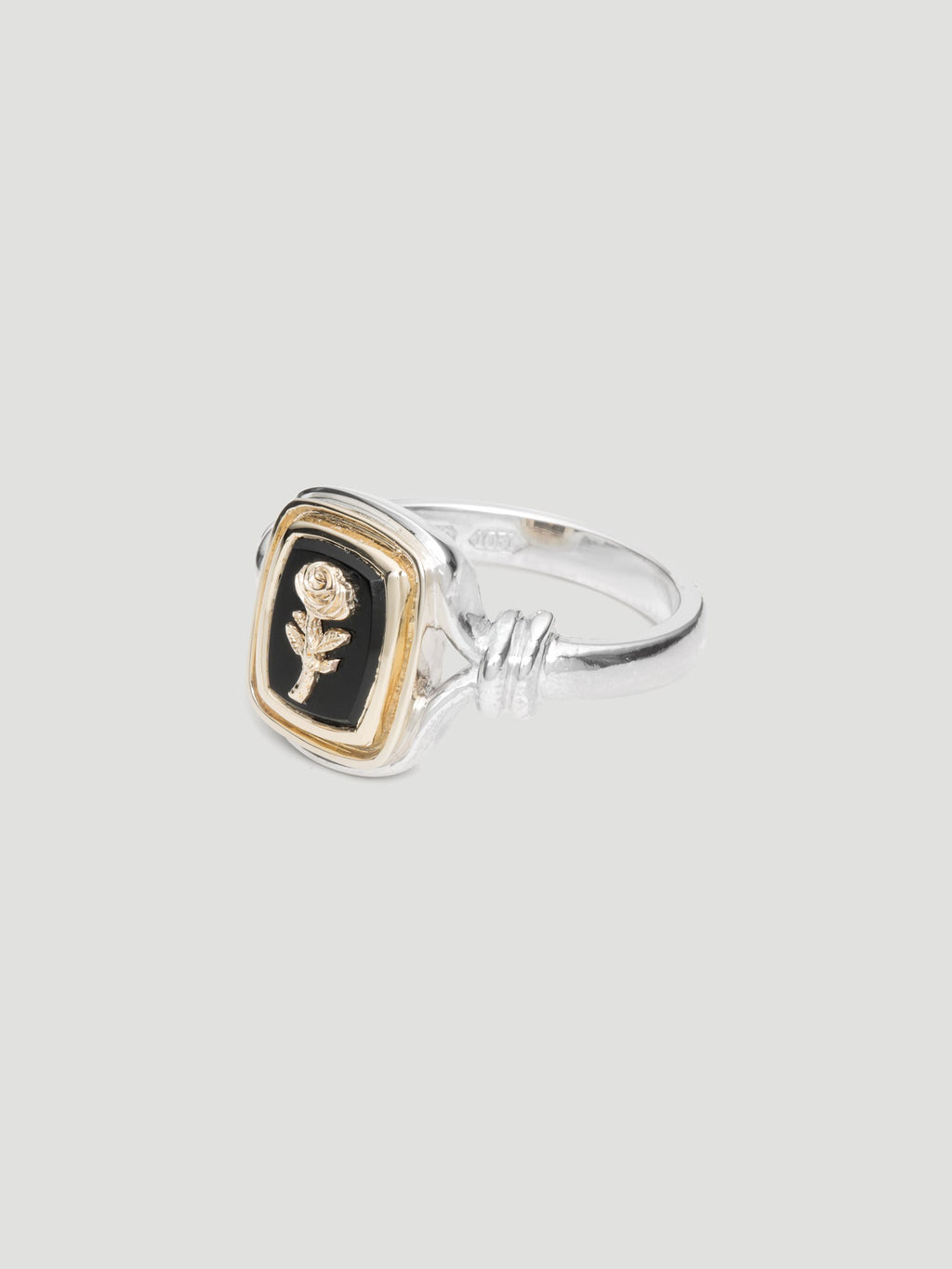 029 - "NOIR" BLACK ONYX 9.25 STERLING SILVER AND 9K GOLD SIGNET RING - Sar Jewellery