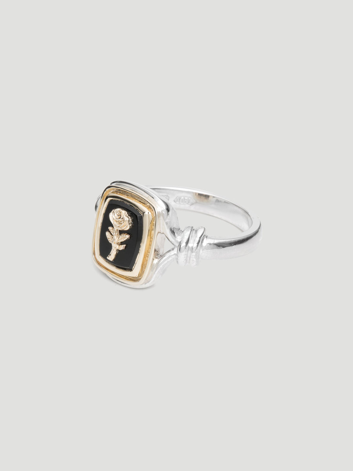 029 - "NOIR" BLACK ONYX 9.25 STERLING SILVER AND 9K GOLD SIGNET RING - Sar Jewellery