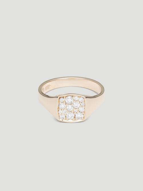 031 - "SNOW" WHITE DIAMOND 9K YELLOW GOLD SIGNET RING - Sar Jewellery