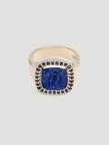 032 - "PSYCHE & EROS" LAPIS LAZULI AND AUSTRALIAN SAPPHIRE 9K YELLOW GOLD SIGNET RING - Sar Jewellery