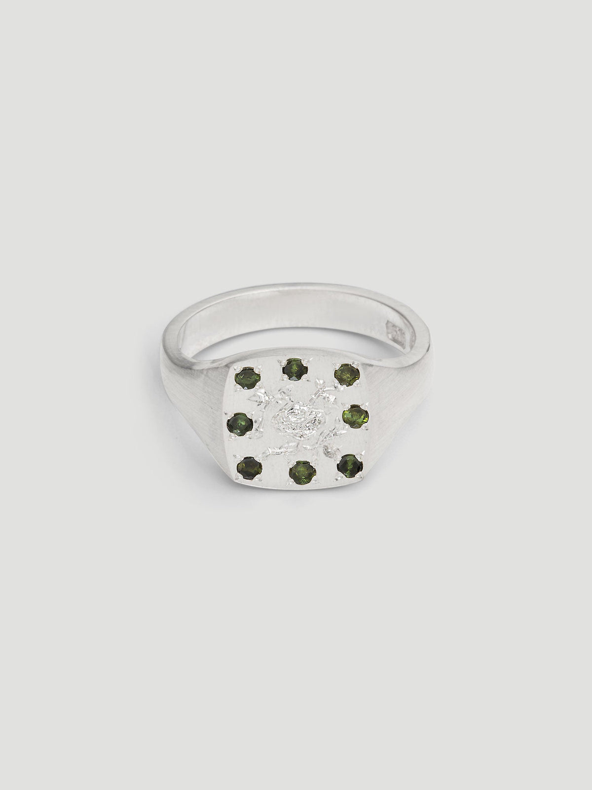 033 - "MULTIFLORA" GREEN TOURMALINE 9.25 STERLING SILVER SIGNET RING - Sar Jewellery