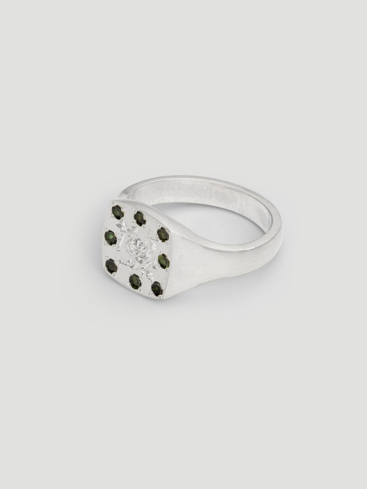 033 - "MULTIFLORA" GREEN TOURMALINE 9.25 STERLING SILVER SIGNET RING - Sar Jewellery