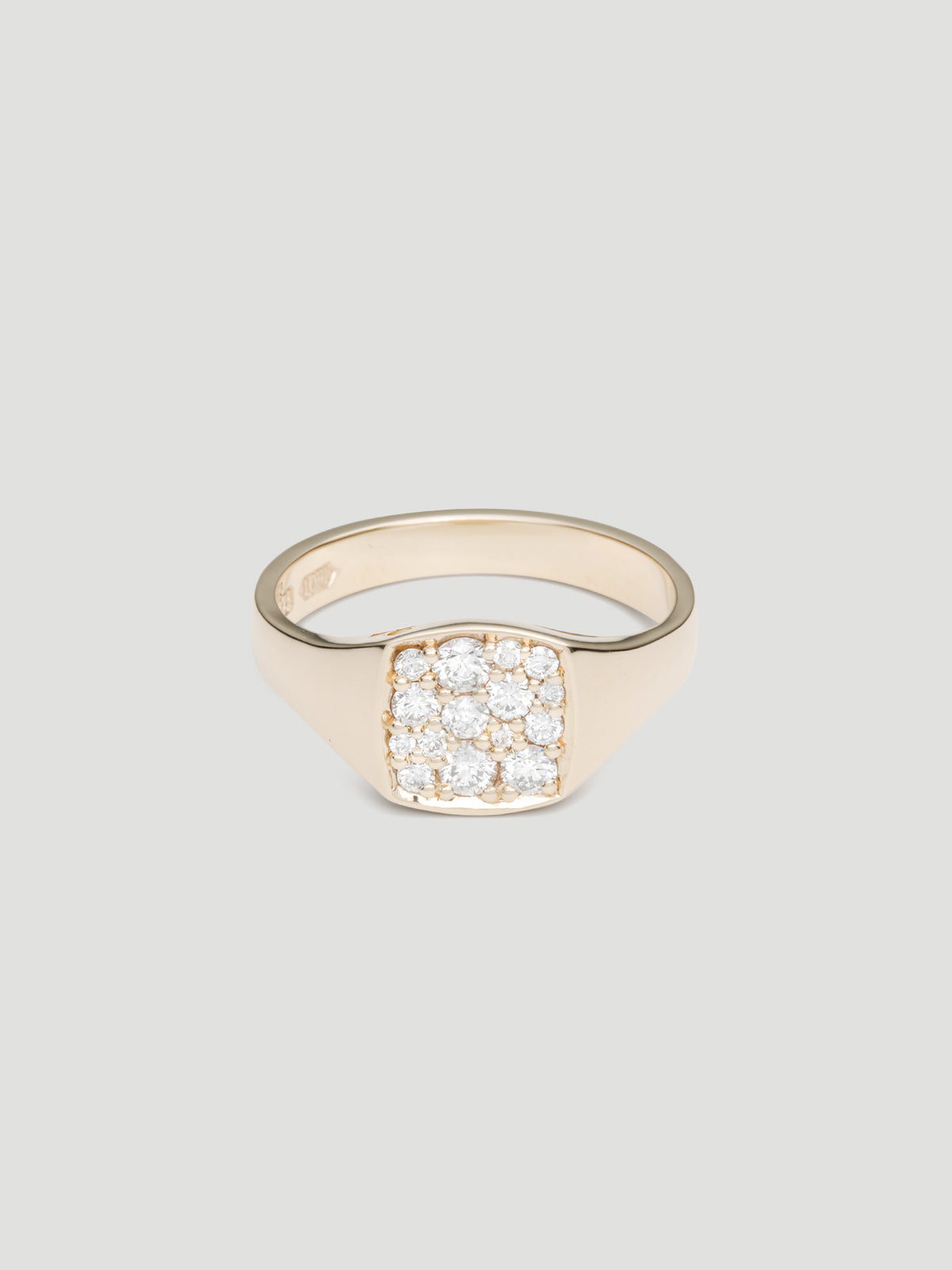 031 - "SNOW" WHITE DIAMOND 9K YELLOW GOLD SIGNET RING