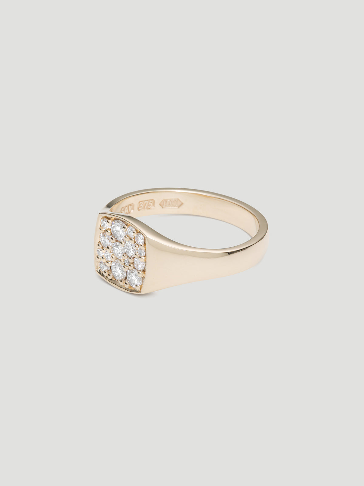 031 - "SNOW" WHITE DIAMOND 9K YELLOW GOLD SIGNET RING