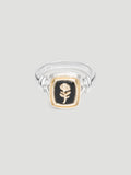 029 - "NOIR" BLACK ONYX 9.25 STERLING SILVER AND 9K GOLD SIGNET RING