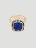 032 - "PSYCHE & EROS" LAPIS LAZULI AND AUSTRALIAN SAPPHIRE 9K YELLOW GOLD SIGNET RING