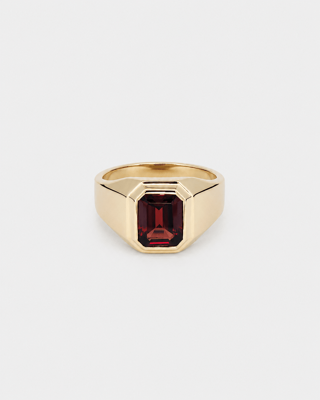 Custom octagon 9kt signet with red Garnet - Sar Jewellery