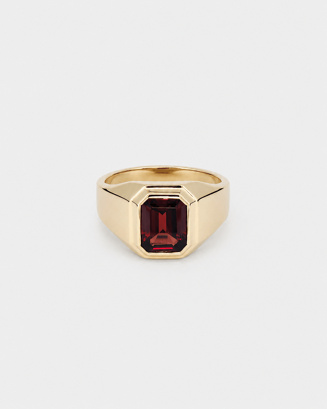 Custom octagon 9kt signet with red Garnet - Sar Jewellery