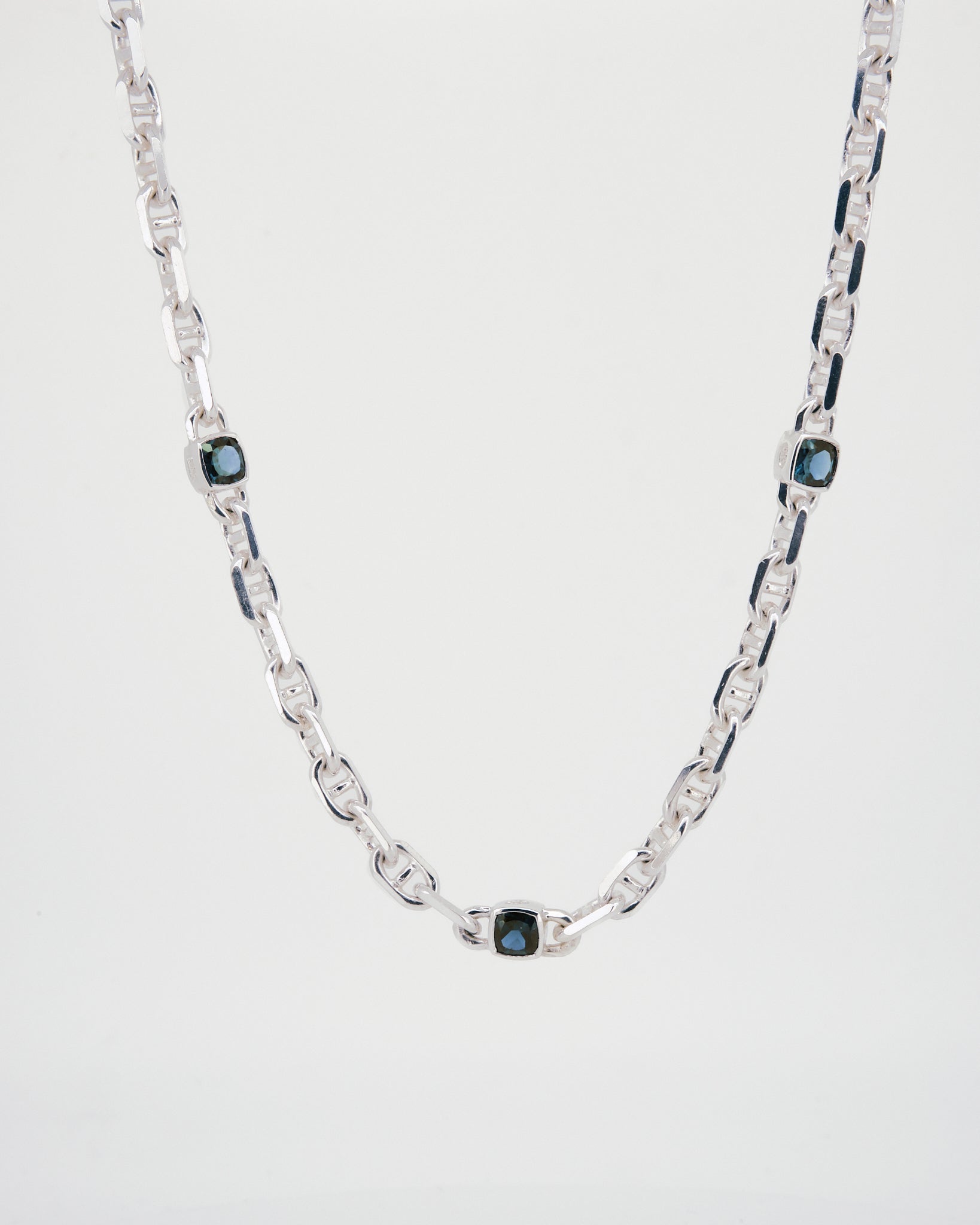 CUSTOM STERLING SILVER NECKLACE WITH LONDON BLUE TOPAZ - Sar Jewellery