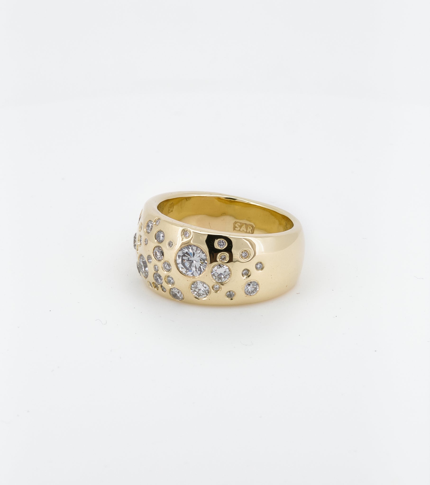 Half round band made in 14k yellow gold with white Diamonds - Sar Jewellery