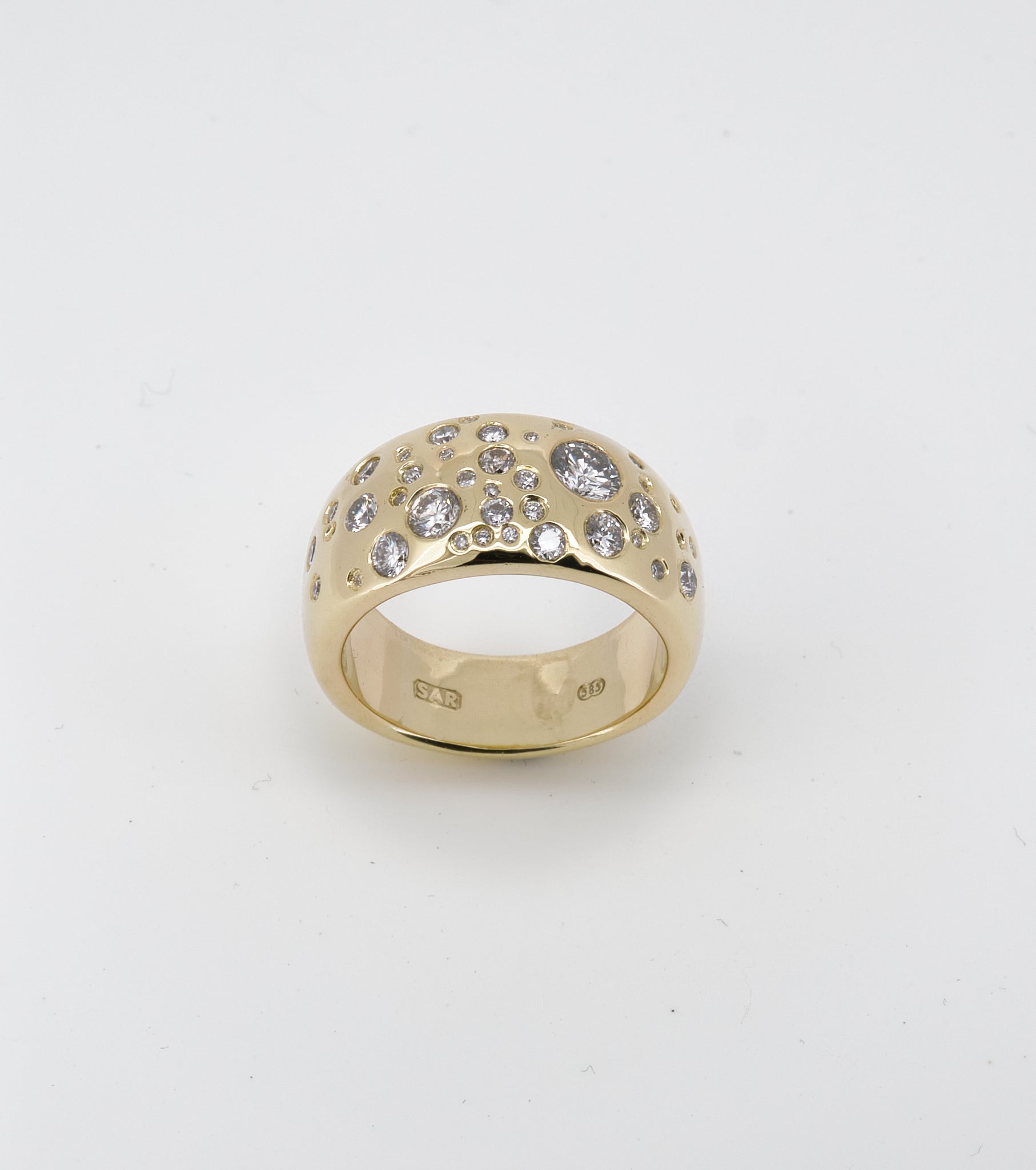 Half round band made in 14k yellow gold with white Diamonds - Sar Jewellery