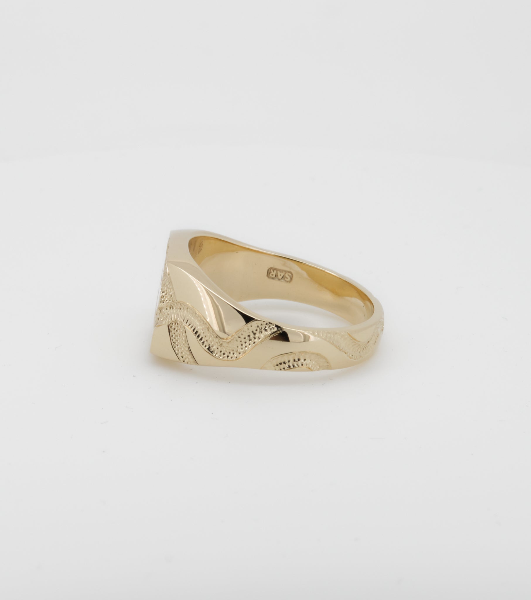 Large cushion Signature signet with Snake engraving and Emerald - Sar Jewellery