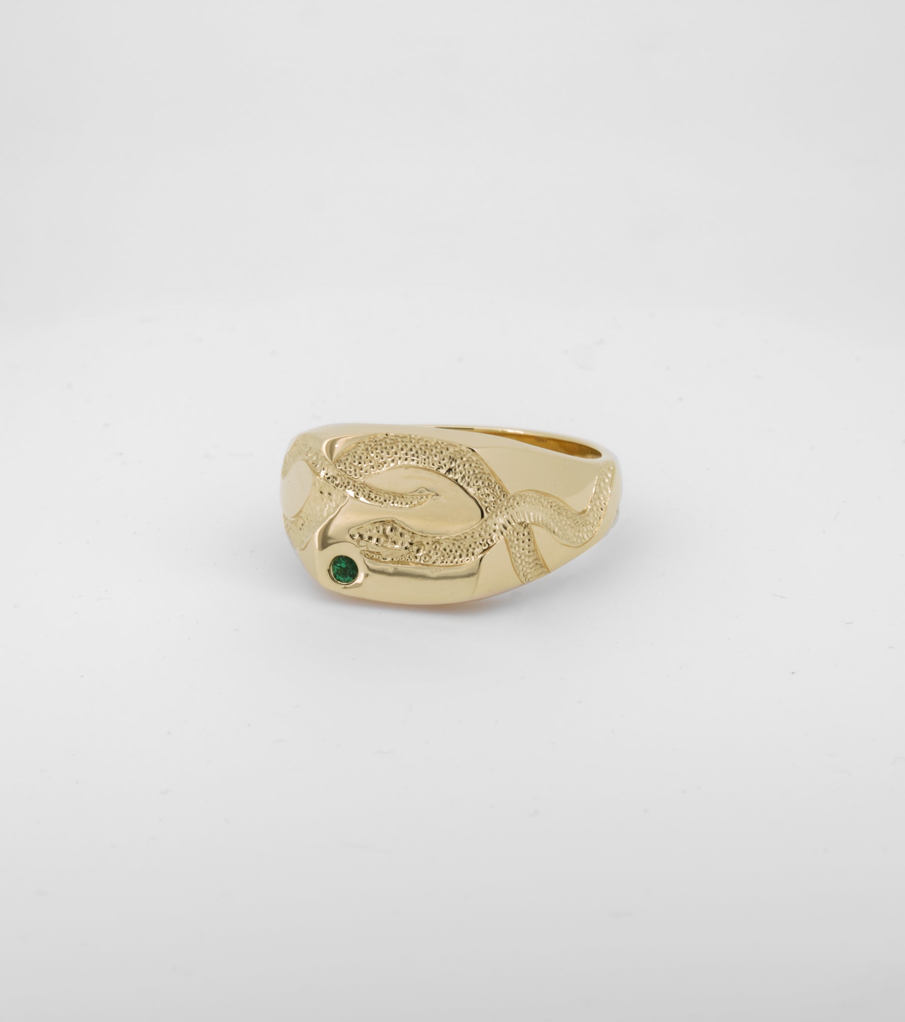 Large cushion Signature signet with Snake engraving and Emerald - Sar Jewellery