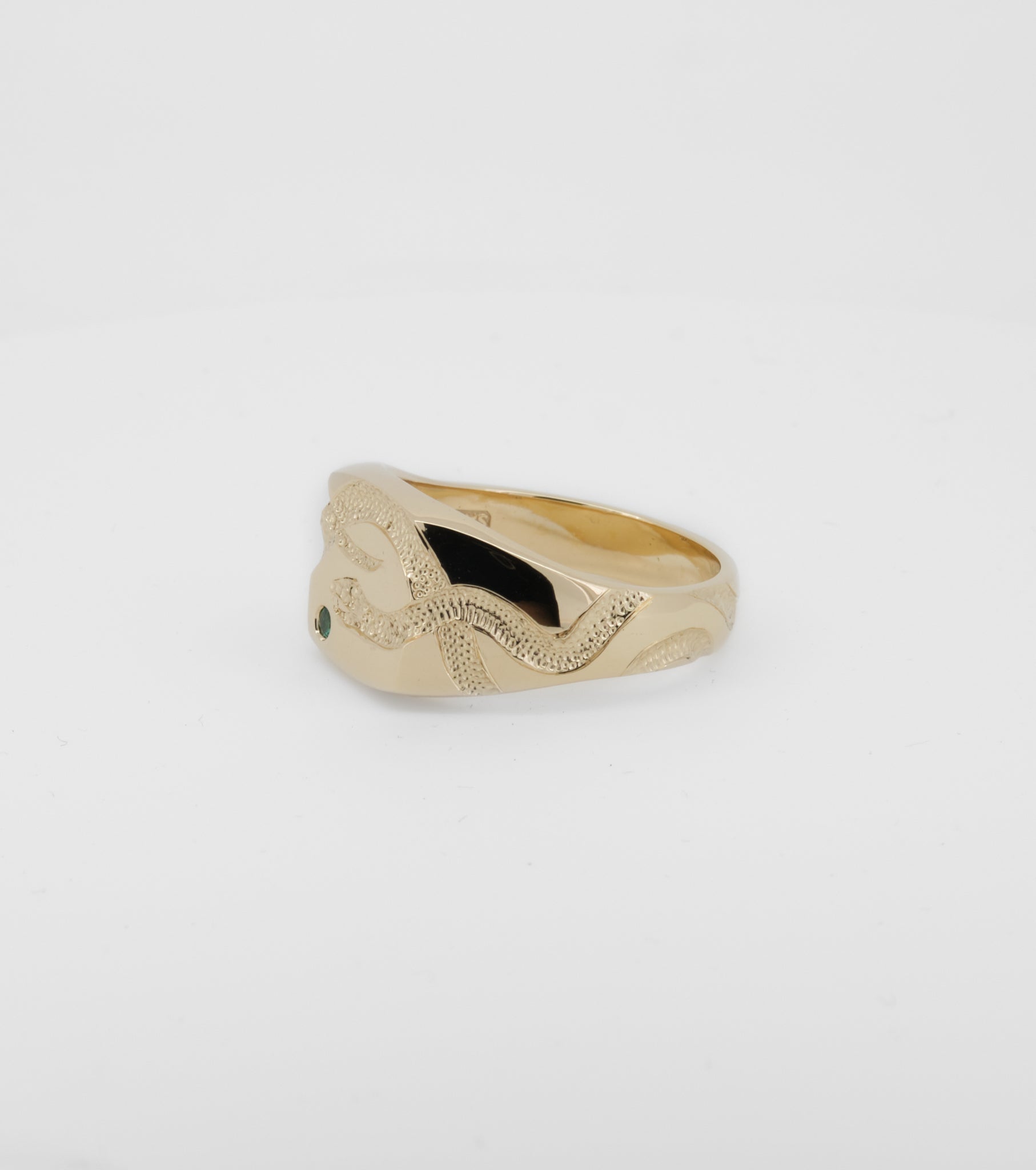 Large cushion Signature signet with Snake engraving and Emerald - Sar Jewellery