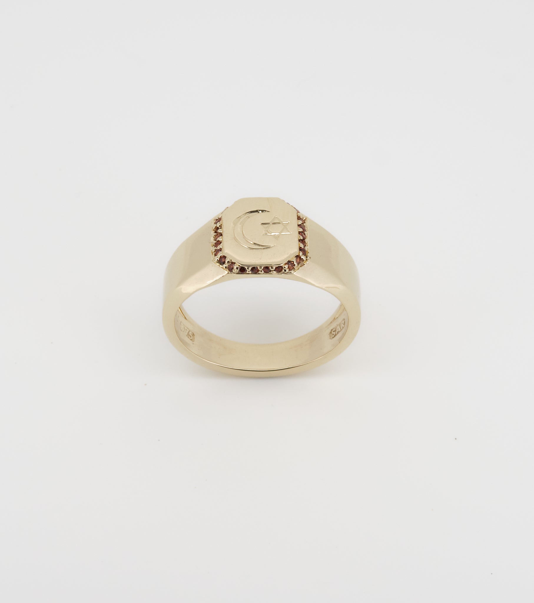 Octagon signet with Spessartite Garnet halo - Sar Jewellery