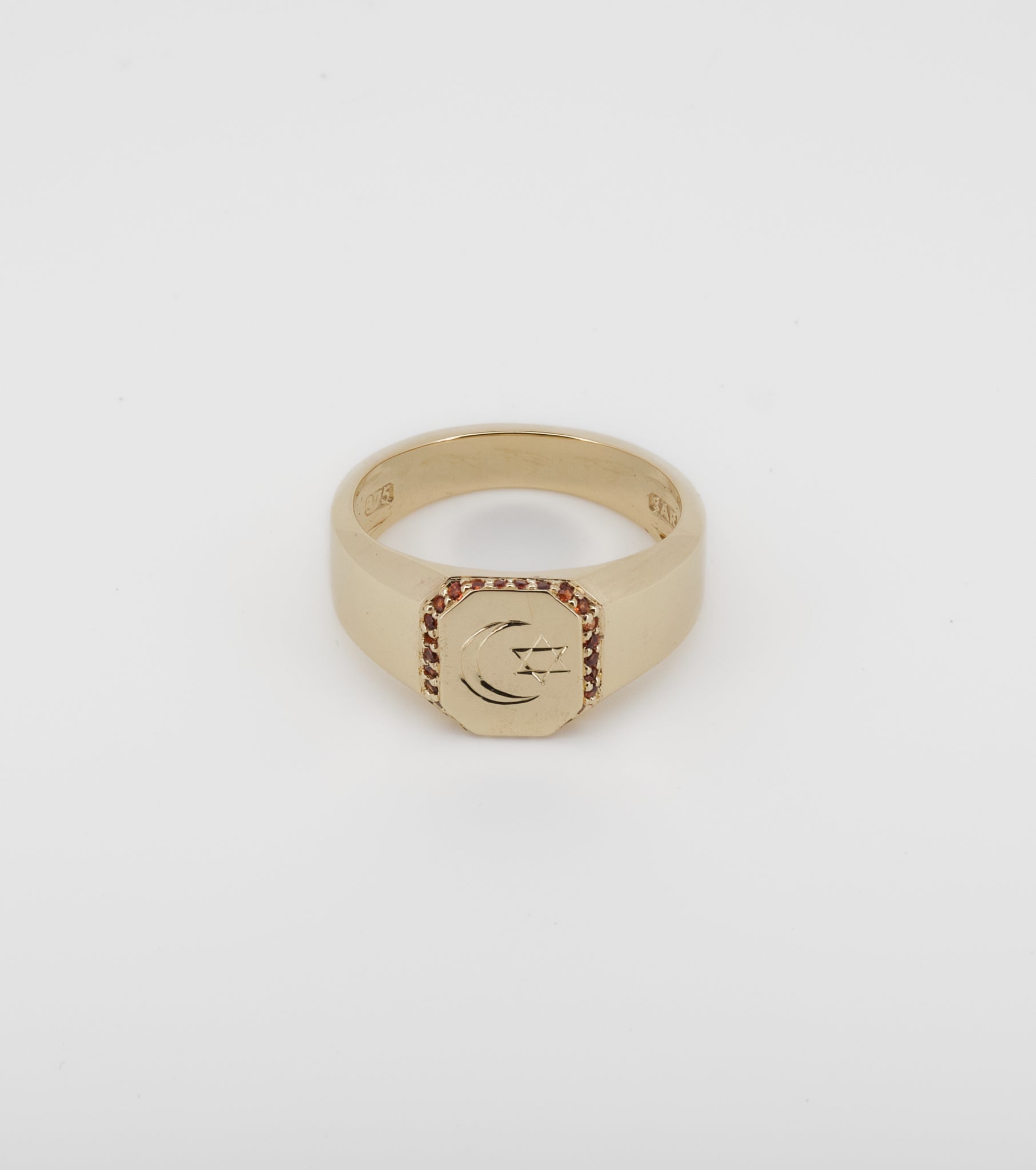 Octagon signet with Spessartite Garnet halo - Sar Jewellery