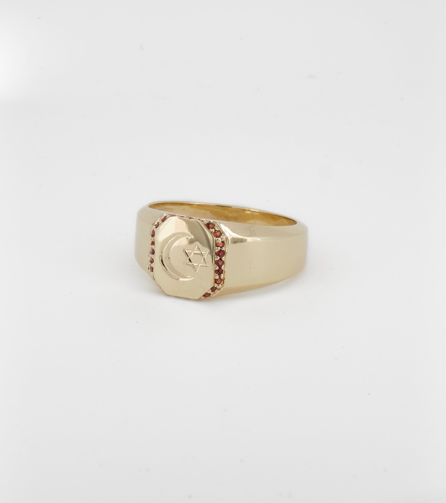 Octagon signet with Spessartite Garnet halo - Sar Jewellery