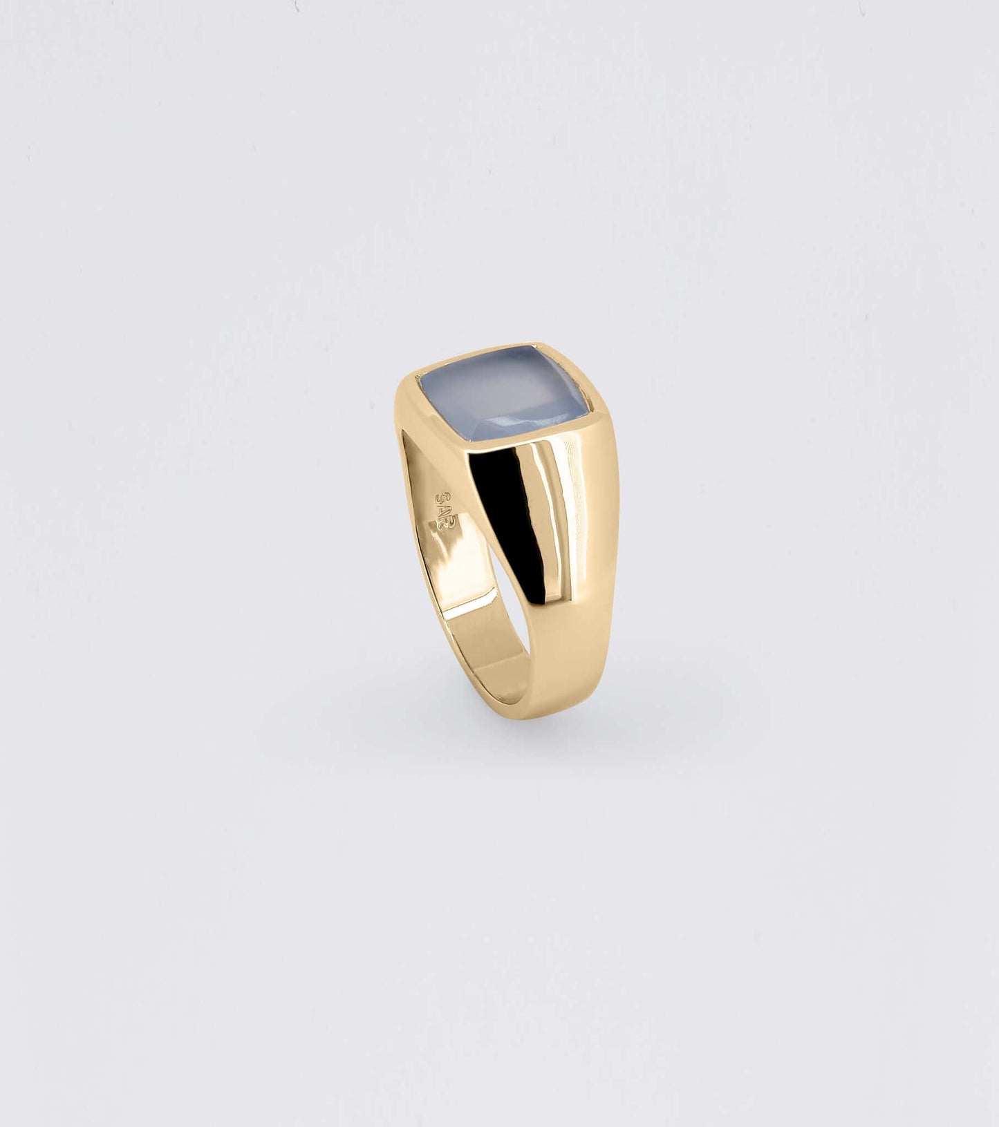 Beveled Blue Chalcedony Signet Ring - Sar Jewellery