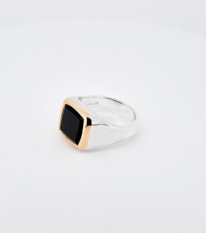 Framed Large Cushion Signet Ring with Onyx - Sar Jewellery