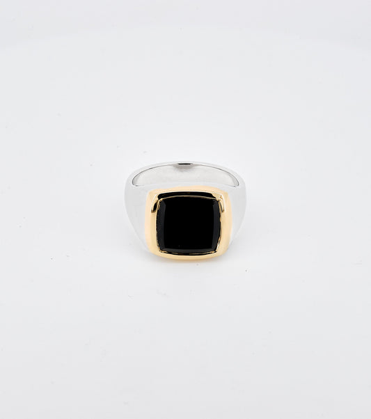 Framed Large Cushion Signet Ring with Onyx - Sar Jewellery