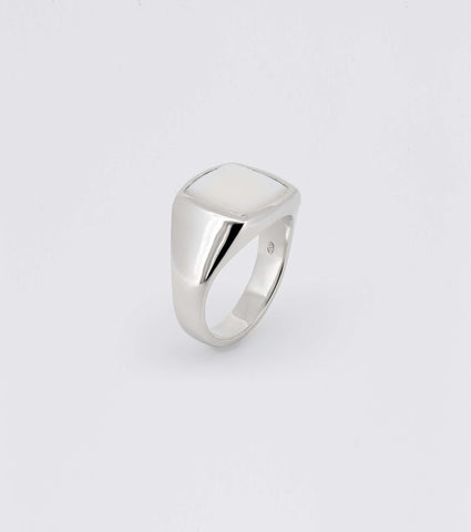 Large Beveled Mother of Pearl Signet Ring - Sar Jewellery